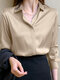 Solid Satin Button Lapel Long Sleeve Shirt - Apricot