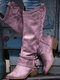 Fivela retrô de tamanho grande Design Botas femininas com zíper lateral com salto grosso e salto alto - Rosa