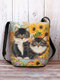 Women Cat Calico Pattern Print Shoulder Bag Crossbody Bag - Yellow