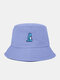 Unisex Cotton Solid Color Cartoon Little Dinosaur Embroidery All-match Sun Protection Bucket Hat - Purple