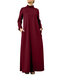 Solid Color Stand Collar Long Sleeves Casual Maxi Dress - Wine Red