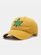 Unisex Washed Distressed Cotton Maple Leaf Embroidered Fashion Sunshade Baseball Cap - Yellow