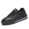Men Brief Alligator Veins Cushioned Sole Pure Color Lace Up Casual Sneakers - Black