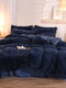 4Pcs AB Sided Plain Color Crystal Velvet Comfy Bedding Duvet Cover Set Pillowcase Adults Bed Duvet Set - Navy