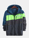 Mens Casual Patchwork Stitching Color Zipper Hooded Sweatshirt - Navy