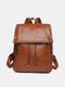 Women Artificial Leather Vintage Large Capacity Backpack Brief Durable Casual Rubbing Color Bag - Brown