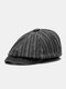 Men Denim Striped Patchwork British Newsboy Hat Octagonal Hat Beret Flat Cap - Black