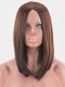 5 Colors Medium-Length Straight Hair Fluffy Bob Middle Part Full Head Cover Wig - Dark Brown