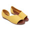 Women Casual Peep Toe Side Open Chaussures Flat Sandals - Yellow