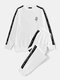 Mens Rose Pattern Letter Side Stripe Sweatshirt Long Two Pieces Outfits - White