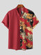 Mens Vintage Floral Print Patchwork Shirt - Red
