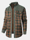 Mens Plaid Patchwork 100 % Cotton Fleece Lined Thick Lapel Reversible Jackets - Army Green