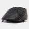 Men's Leather Beret Hats Casual Flat Caps With Holes For Ventilation Lvy Hats - Black