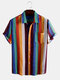 Mens Thin & Breathable Cotton Multi Color Stripe Short Sleeve Designer Shirts - Yellow