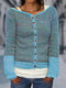 Button Long Sleeve Stripe Casual Sweater For Women - Blue