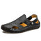 Men Closed Toe Hand Stitching Soft Non Slip Outdoor Leather Sandals - Black