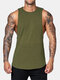 Mens Pure Color Cotton Jogging Sport Tank Tops - Army Green