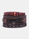 4 Pcs Multi-Layer Leather Men Bracelet Set Hand-Woven Tree Letter Women Beaded Bracelet - #21