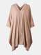 Asymmetrical V-neck Dolman Sleeve Plus Size T-shirt Shorts Suit for Women - Apricot