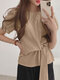 Bowknot Twisted Solid Short Sleeve Caual Blouse - Coffee