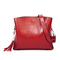 Women Vintage Oil Wax Faux Leather Handbag Tassel Leisure Crossbody Bag - Wine Red