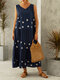 Daisy Print Sleeveless Plus Size Summer Dress - Navy