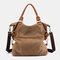 Women Casual Canvas Patchwork Large Capacity Tote Bag - Brown