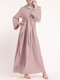 Solid Color Knotted Long Sleeve Maxi Muslim Dress - Pink