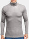 Mens Solid Color Turtleneck Ribbed Knit Basics Long Sleeve T-Shirts - Gray