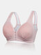 Women Cotton Front Closure Plaid Pleated Wireless Full Cup Wide Straps Bra - Pink