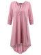 Sexy Women Brief Solid Button O Neck Irregular Cotton Dress - Pink