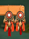 Alloy Bohemia Exaggerated Oval Tassel Texture Drop Leaf Earrings - Red