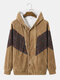 Mens Ethnic Pattern Patchwork Faux Suede Plush Lined Warm Hooded Jacket - Brown