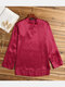 Mens Satin Silk Plain Pajamas Shirts Nightwear Long Sleeve V Neck Soft Smooth Sleep Shirts Tee Tops - Wine Red
