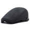 Mens Winter Thicken Warm Woolen Beret Flat Cap Adjustable Casual Solid Black Grey Forward Hats - Grey
