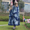 Cotton And Linen Bohemian  Loose Hem  Printed Skirts Beach Skirt  - Blue