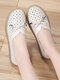 Women Casual Butterfly Knot Breathable Hollow Soft Leather Flats - Beige