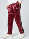 Mens Side Stripe Piped Patchwork High Shine Loose Straight Pants - Red