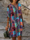 Ethnic Style Print Half Sleeve V-neck Plus Size Dress - Blue