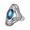 Vintage Metal Tassel Hollow Gemstone Ring Geometric Oval Blue Glass Finger Ring - Blue