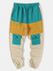Mens Color Block Patchwork Multi Pocket Street Loose Sweatpants - Khaki