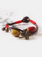 Vintage Heart-shaped Beaded Four Leaf Clover Bell Decoration Hand-woven Ceramic Elastic Rope Alloy Bracelet - #03