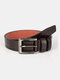 Men Leather Polygonal Dark Pattern Square Pin Buckle Business Casual Belt - Black