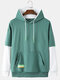 Mens Contrast Stitching Sleeve 2 In 1 Casual Drawstring Hoodies - Green