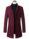 Mens Winter Warm Solid Color Woolen Mid-long Long Sleeve Button Coat - Wine Red