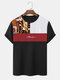 Mens Ethnic Geometric Color Block Patchwork Embroidery Short Sleeve T-Shirts - Black