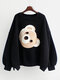 Cutie Bear Print Long Sleeve O-neck Casual Sweatshirt For Women - Black