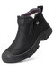 Men Microfiber Leather Side-zip Plush Lining Non Slip Casual Ankle Boots - Black