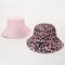 Women Double Sided Leopard Solid Color Bucket Hat Casual Wild Beach Sunscreen UV Protection Cap  - Pink