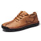Menico Men Hand Stitching Non Slip Soft Sole Casual Leather Shoes - Brown